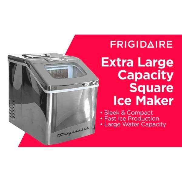 Frigidaire, 40 Lbs. Countertop Ice Maker, Square Clear Shaped Ice, Stainless
