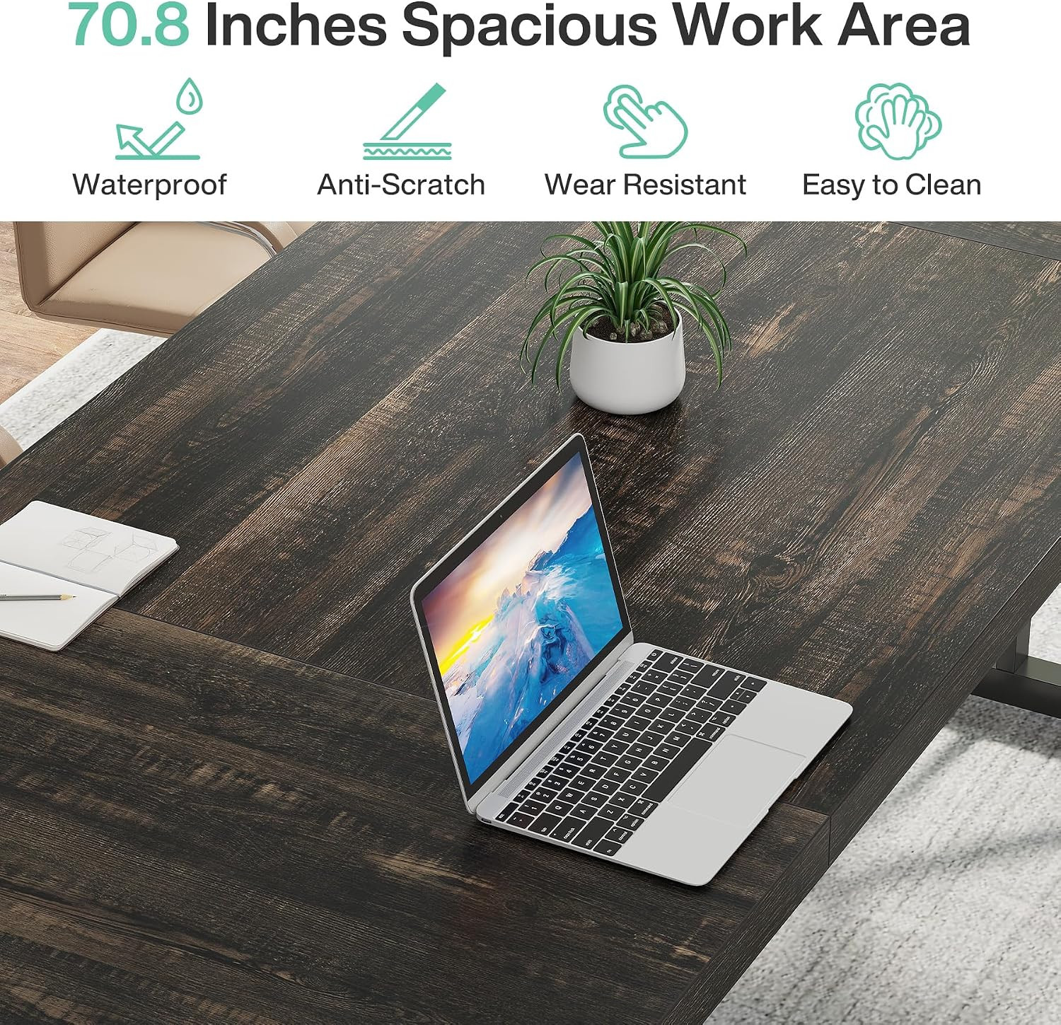 Tribesigns 70.8-Inch Executive Desk, Large Computer Office Desk Workstation, Mod