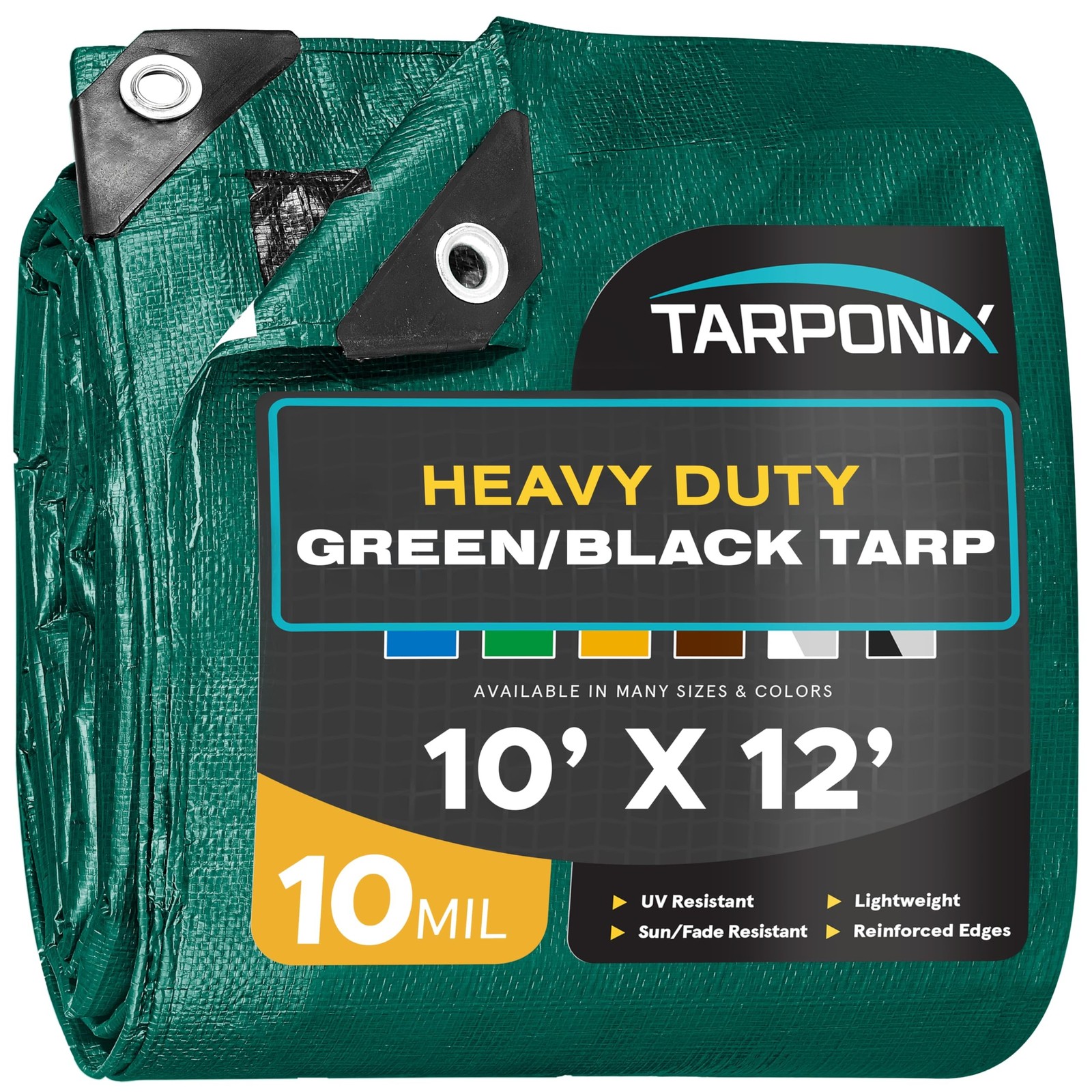 10' x 12' Dual-Sided Heavy-Duty Tarp – 10 Mil Tear-Resistant Green & Black