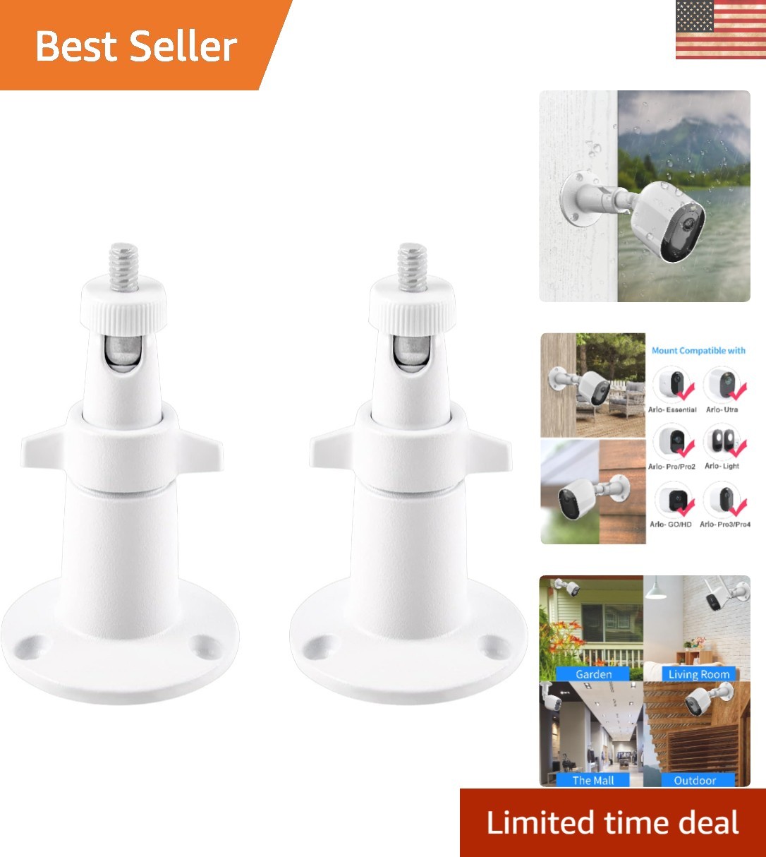 Durable Indoor/Outdoor Adjustable Security Camera Wall Mount - Easy Installation