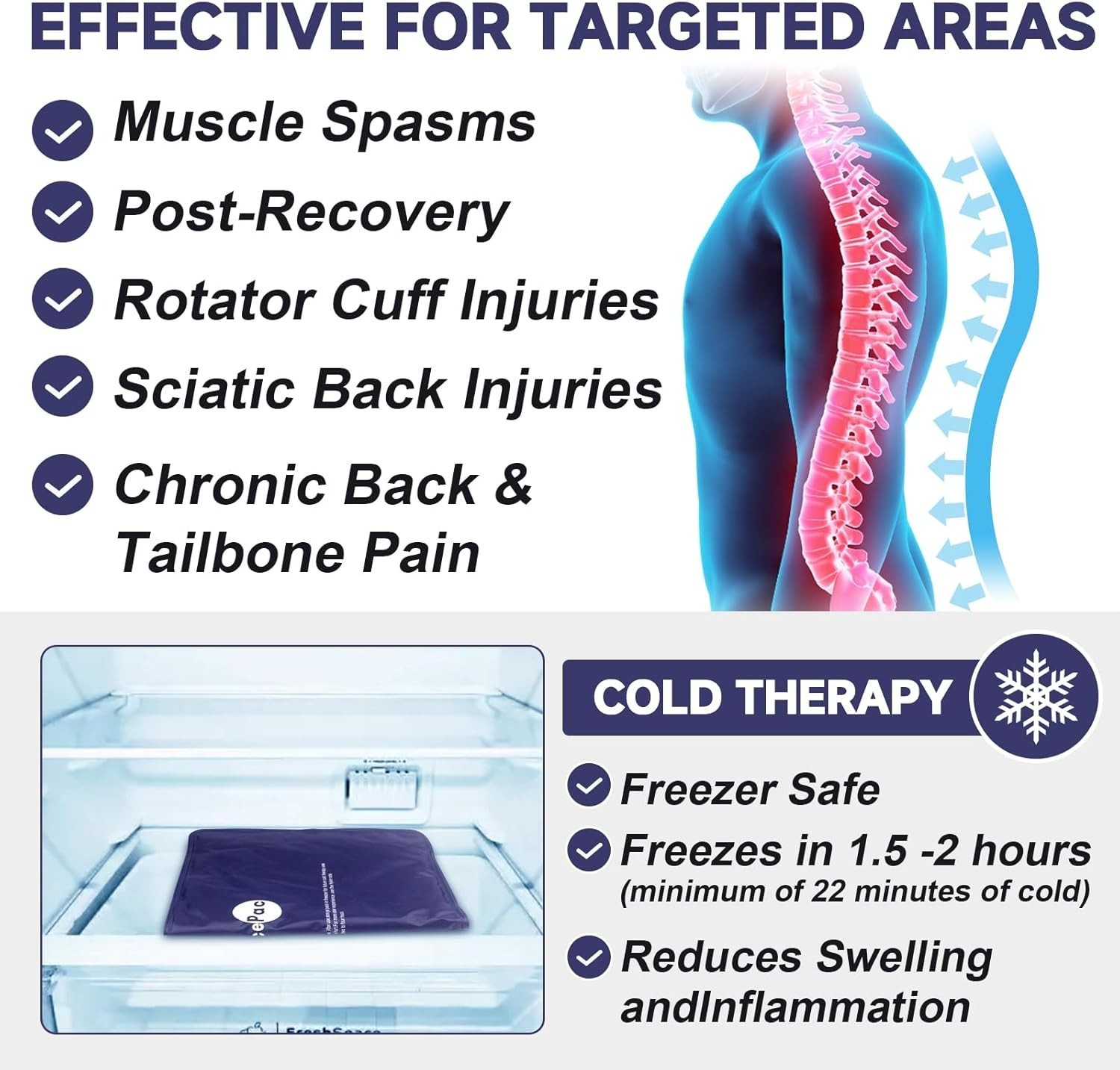 Extra Large Gel Flexible Back Ice for Injuries Reusable Multi Sizes Cold Pack