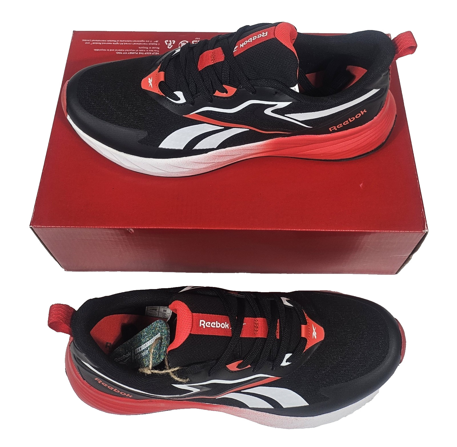 Men's Running Shoes 10.5 Reebok Verse Black White Red Athletic Sneakers Cushion