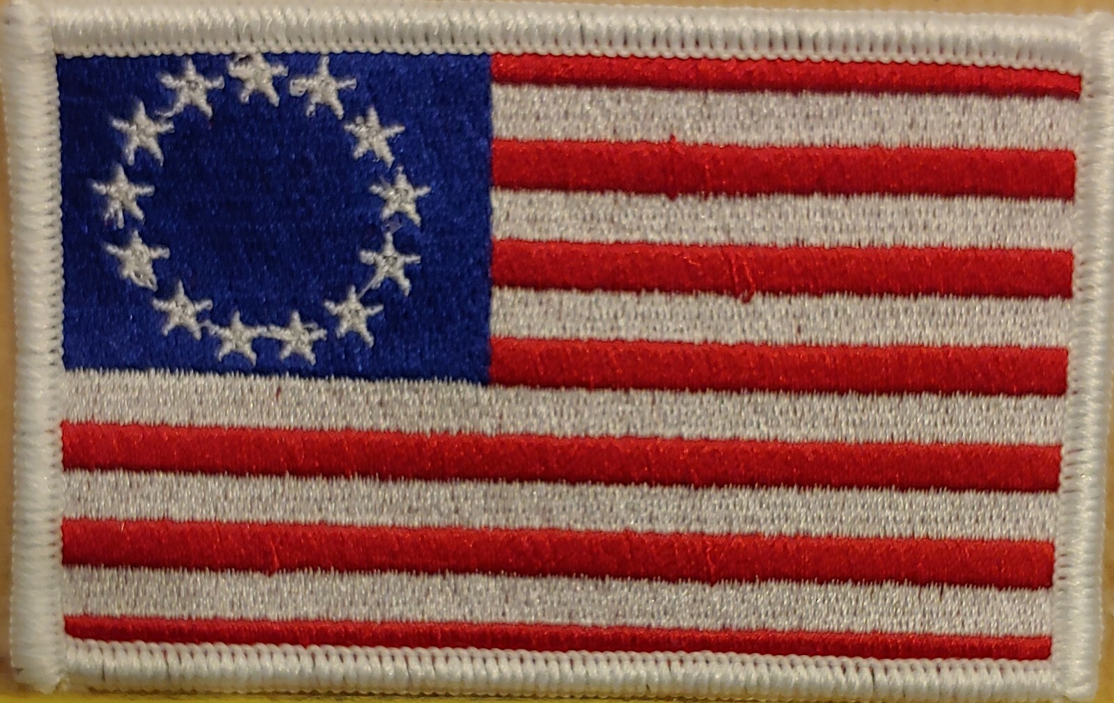 Betsy Ross Flag Patch W/ VELCRO® Brand Fastener White Stars US White Border