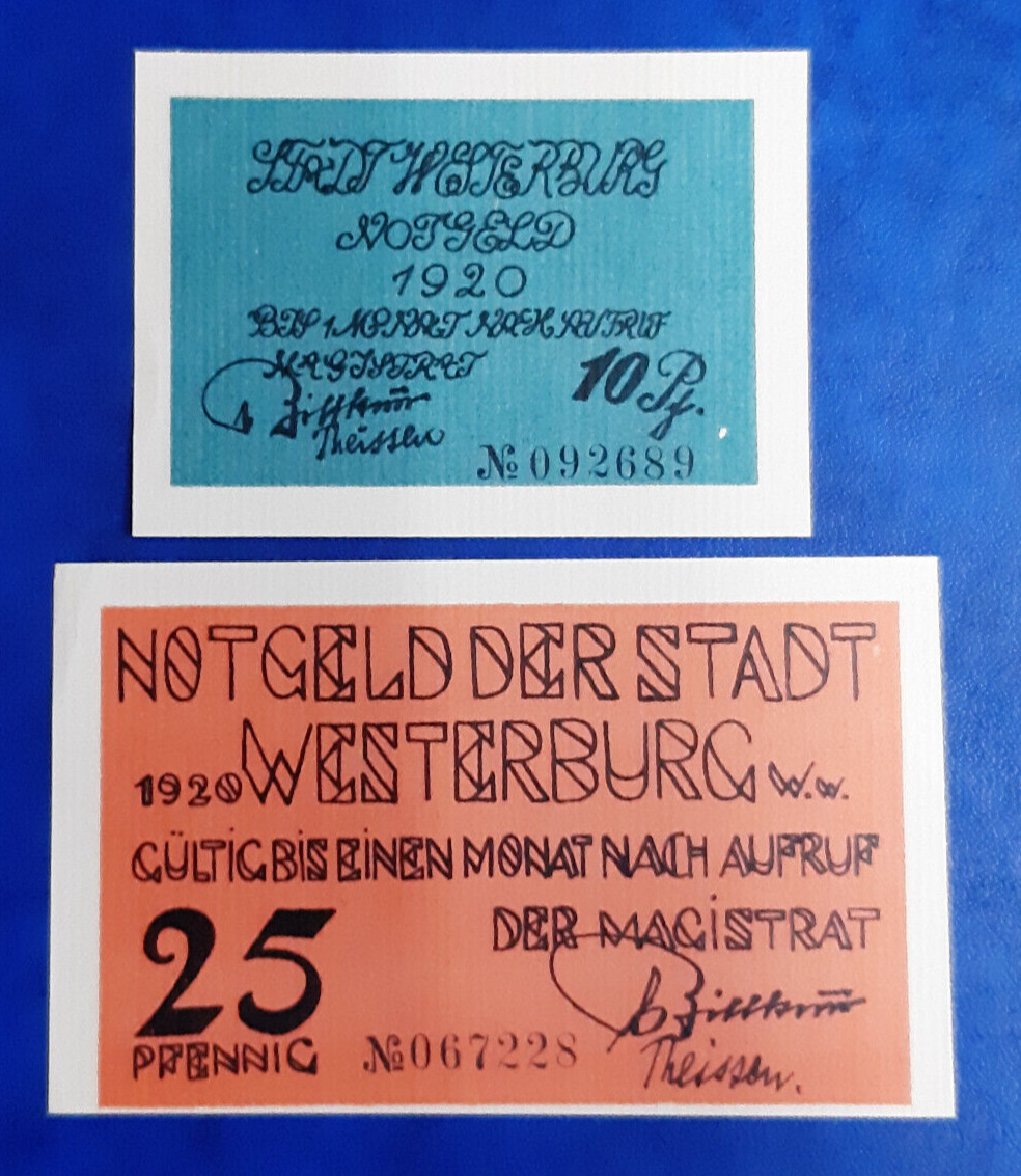WESTERBURG NOTGELD 10, 25 PFENNIG 1920 EMERGENCY MONEY GERMANY BANKNOTES (24697)