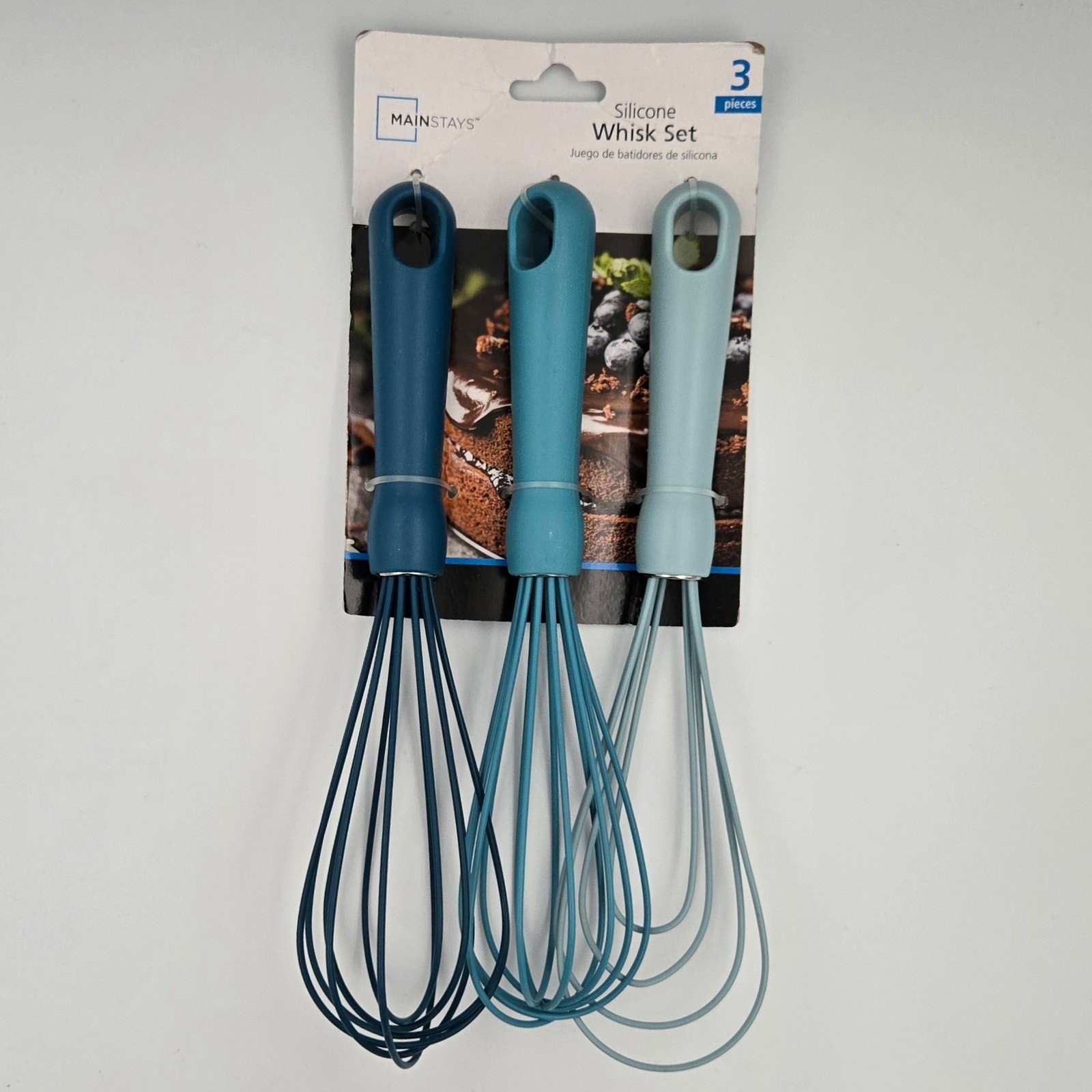 Mainstay 3-Piece Blue Silicone Whisk Set 2 Traditional 1 Flat NEW IN PACKAGE