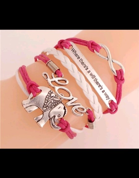 Infinity Where theres a will theres a way Elephant Wrap Bracelet silver toned