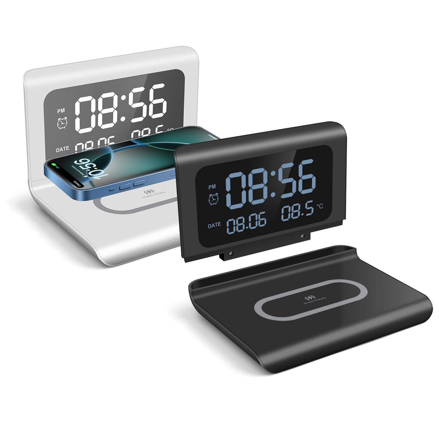 15W Alarm Clock Wireless Charger Charging Station Dock For Apple iPhone Samsung