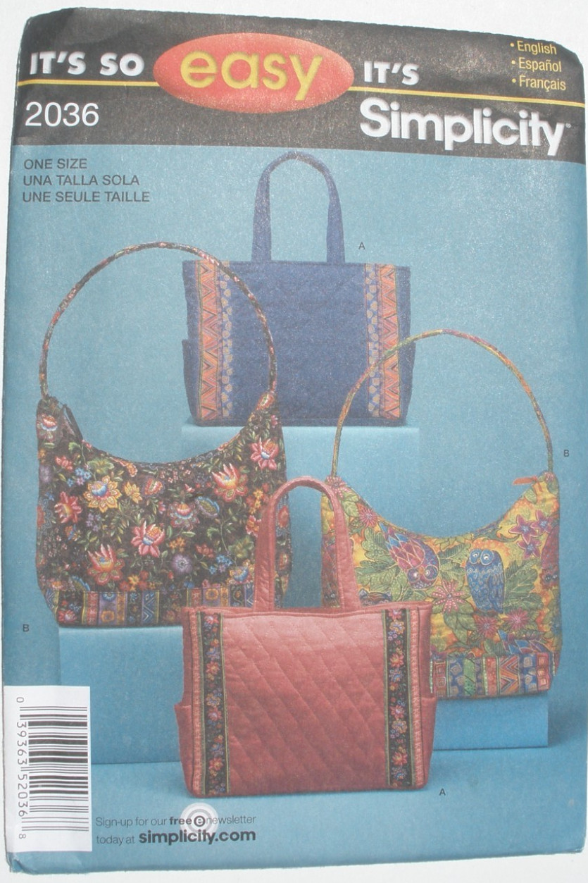 Simplicity Sewing Pattern 2036 Bags /Purse Tote Handbag Uncut