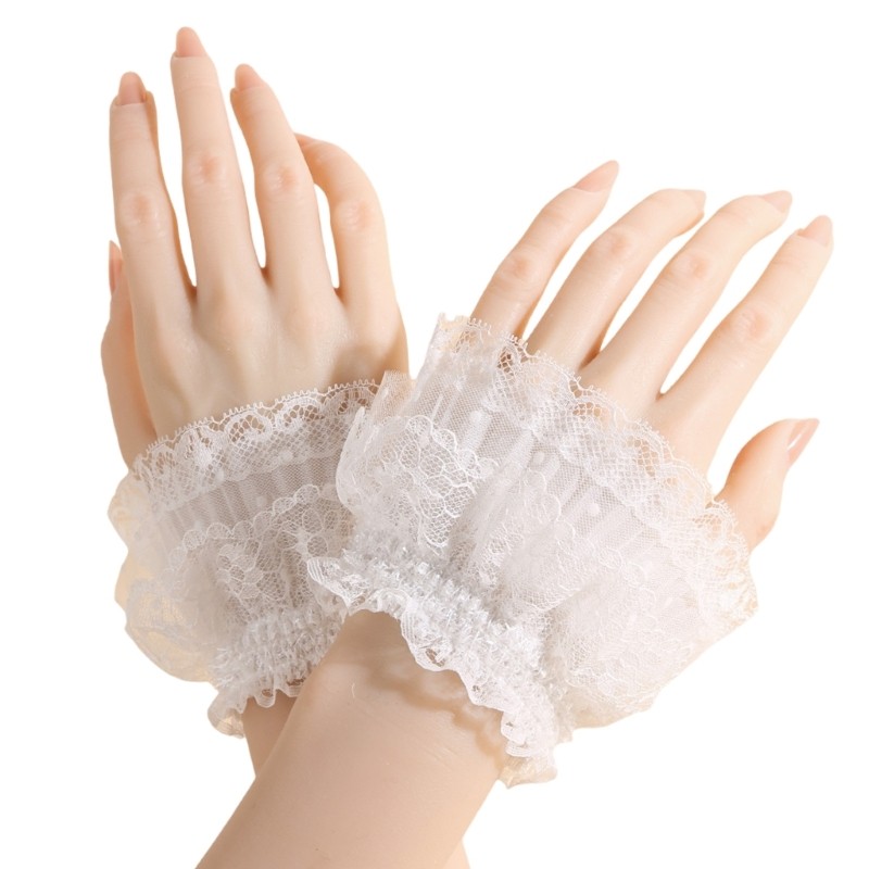 Fashionable Lace Wrist Sleeves With Flouncings White Multi-Functional Use