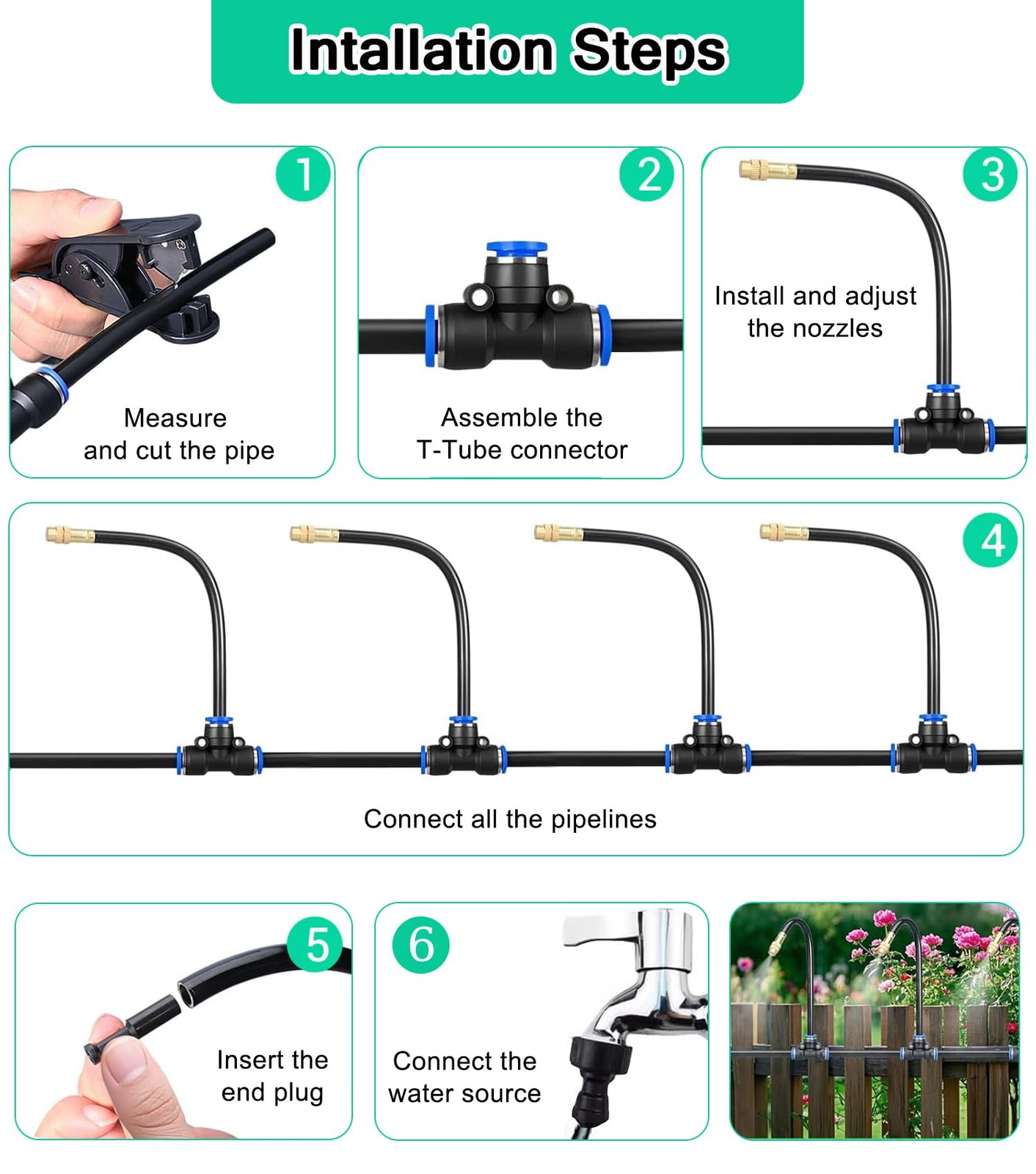 360° Adjustable Drip Irrigation System for Garden, 49FT Greenhouse