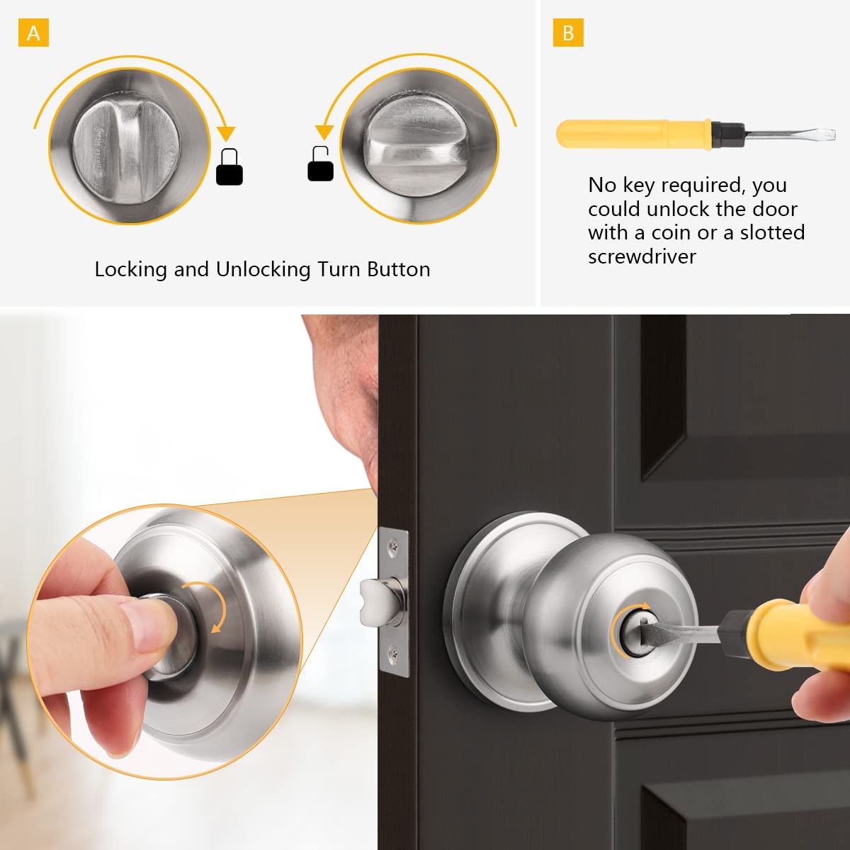 Brushed Nickel Bed/Bath Door Knobs, Satin 10 Pack,