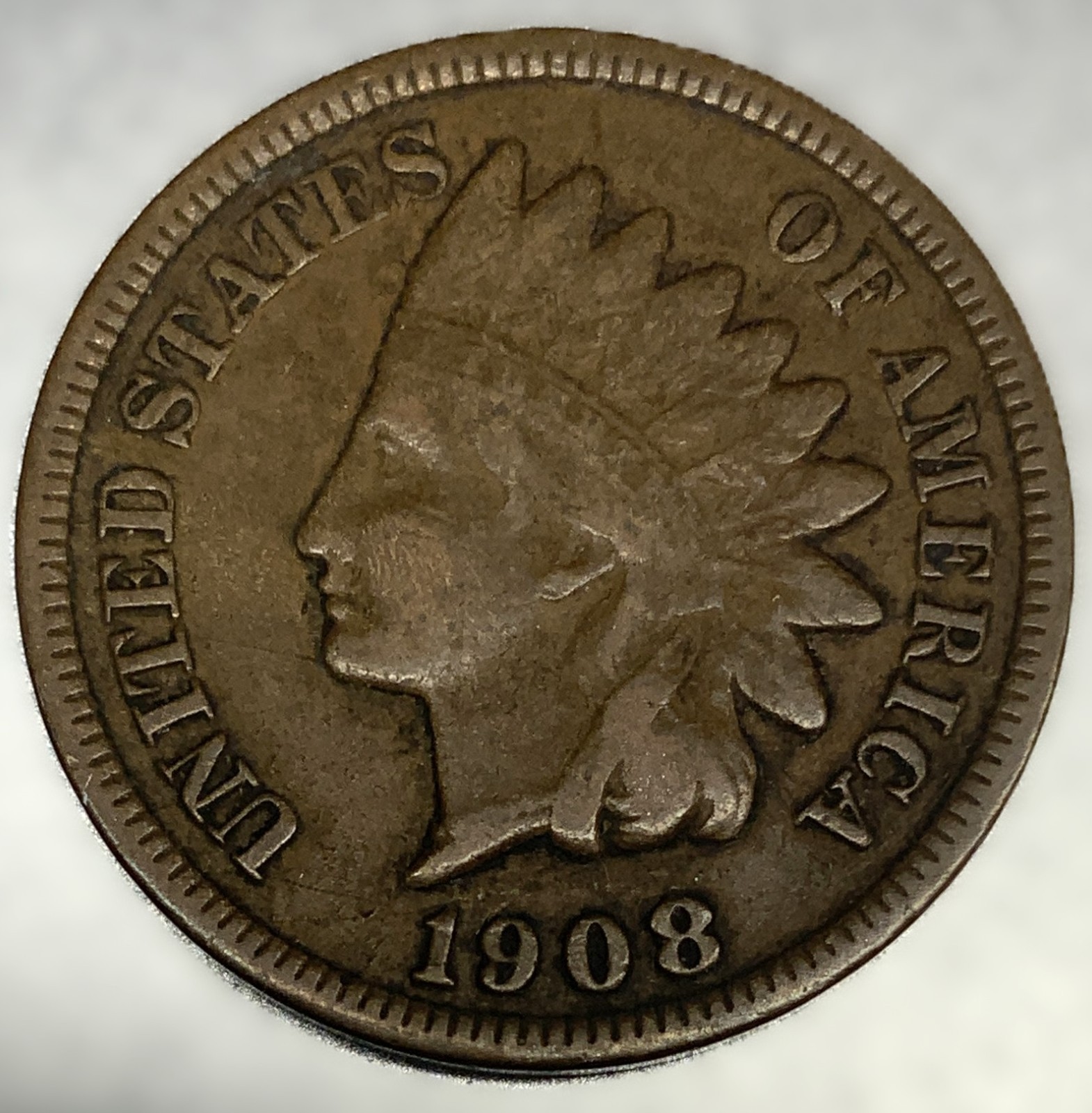 1908 S Indian Head Cent Penny VF Very Fine Key Date 1c United States Coin - 2494