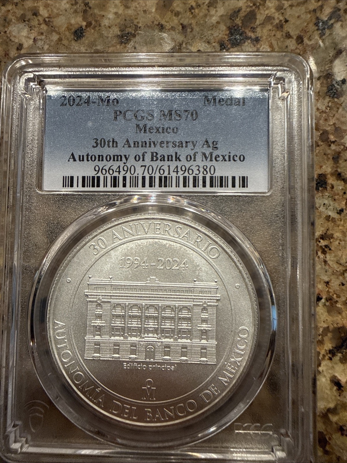 2024-Mo Mexico 30th Anniversary Ag Autonomy of Bank of Mexico Medal - PCGS MS70