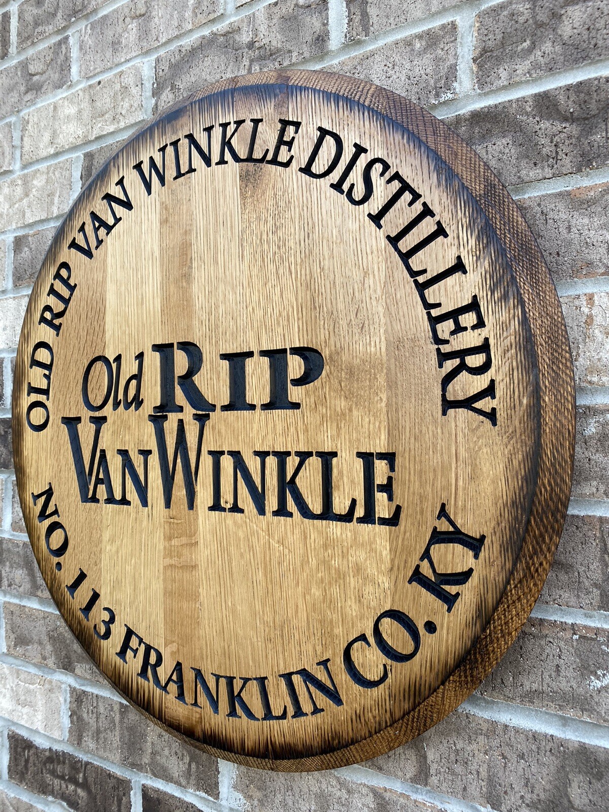 Old Rip Van Winkle Cnc Carved Bourbon Barrel Head 21”