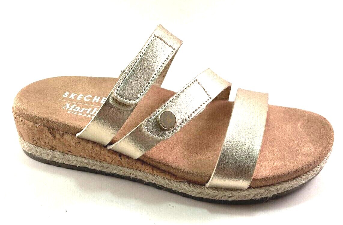 Skechers Martha Stewart 158904 Gold Slip On Low Wedge Sandal