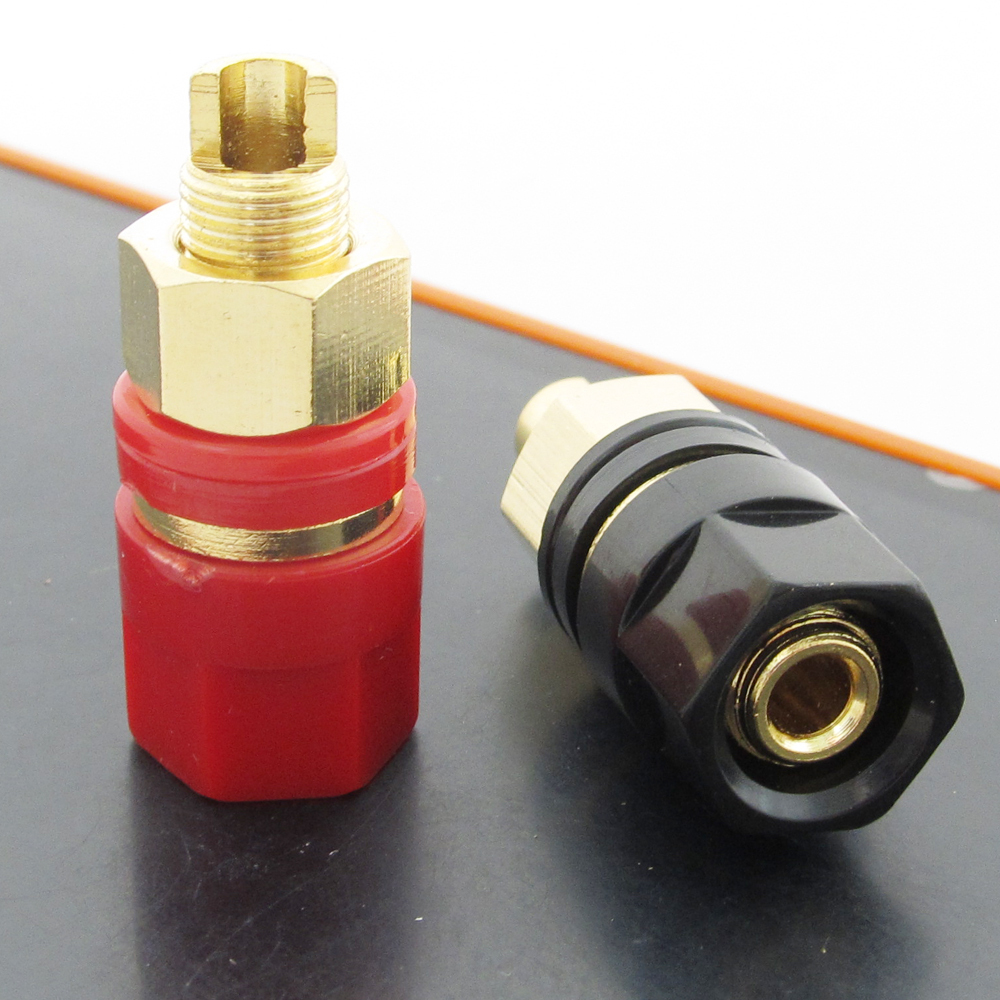 2pcs Gold Plated Brass Amplifier Speaker Terminal Binding Post DIY Red & Black