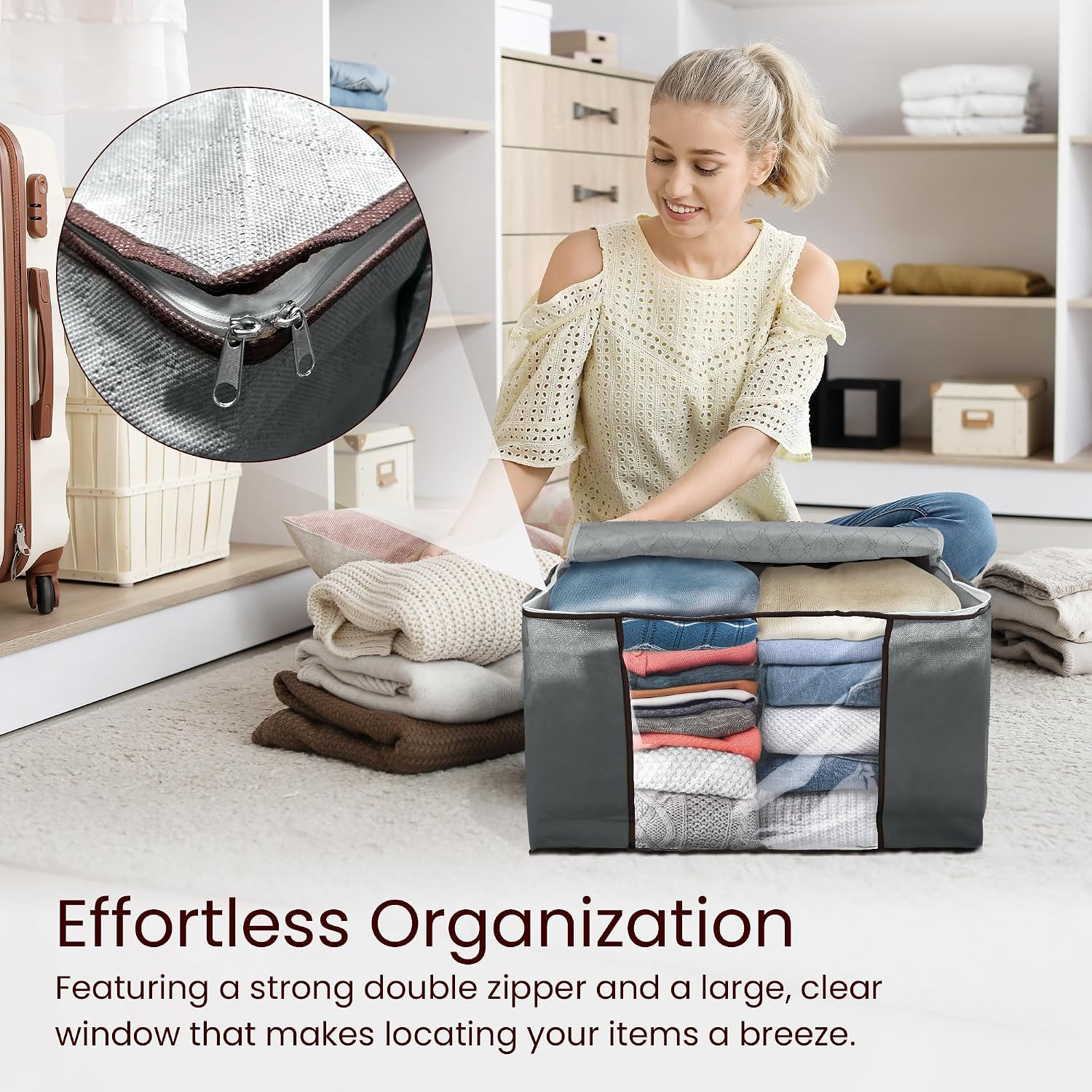 60L Foldable Storage Containers for Blankets & Clothes (3 Pack) | Sturdy Under B
