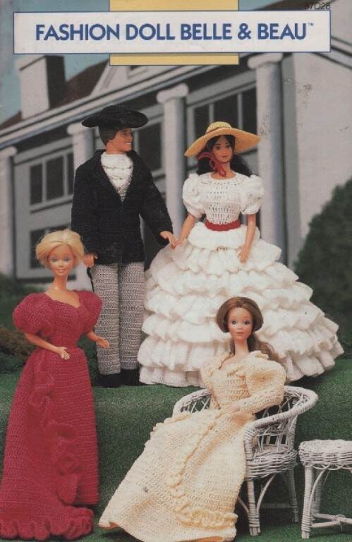 OOP!!! CROCHET FASHION DOLL BELLE & BEAU BEAUTIFUL OUTFITS