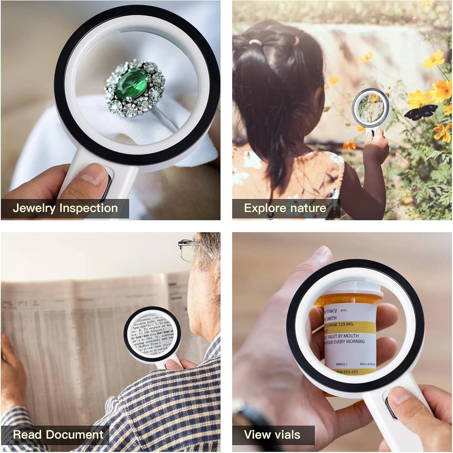 Jumbo Handheld Magnifying Glass w/ 12 Bright LED Light Illuminated 30X Magnifier