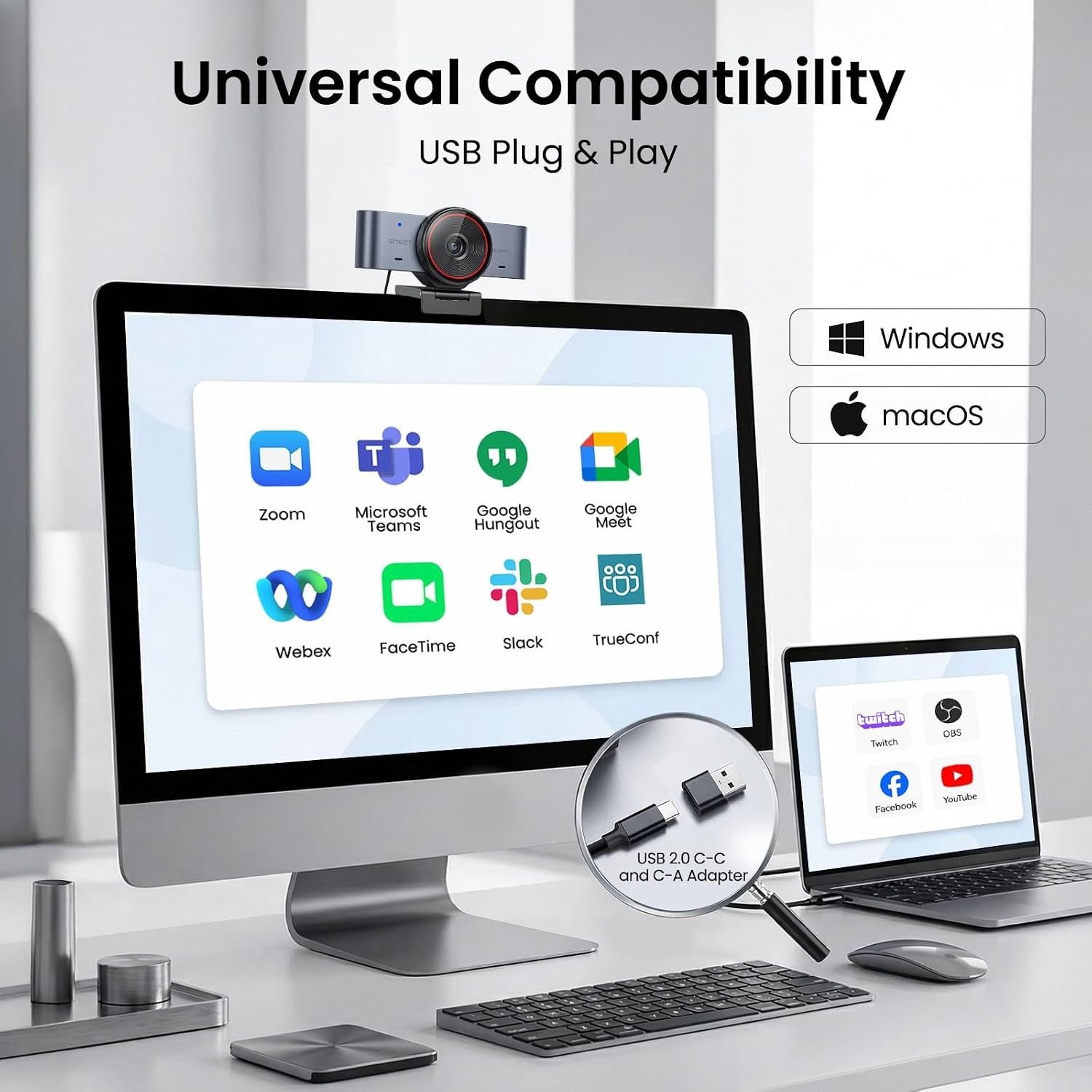 C960 Ultra 4K Webcam for Mac & PC - Large Sensor, Autofocus