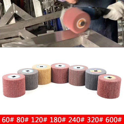 7Pcs Wire Drawing Wheel 60#-600# Grit Drum Burnishing Polishing Buffer Wheel
