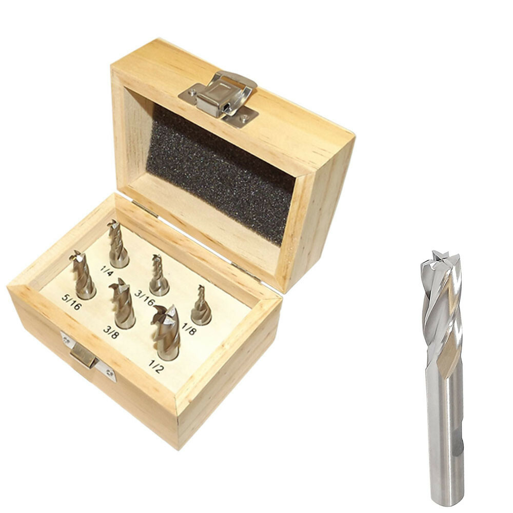 6 PC 1/4 x 3/8 HSS 4 Flute End Mill Set High Speed Steel Center Cut Milling