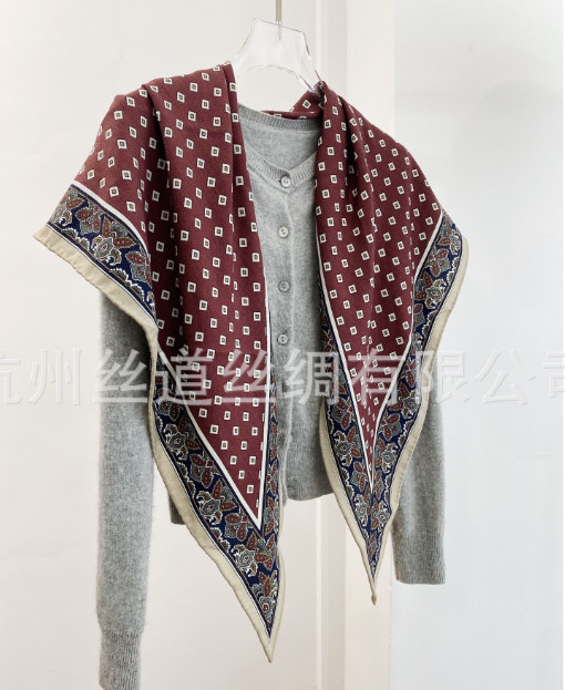 70% Cashmere 30% Silk Scarf Triangle 2 face Shawl 160cmX65cm Red polka dot Print