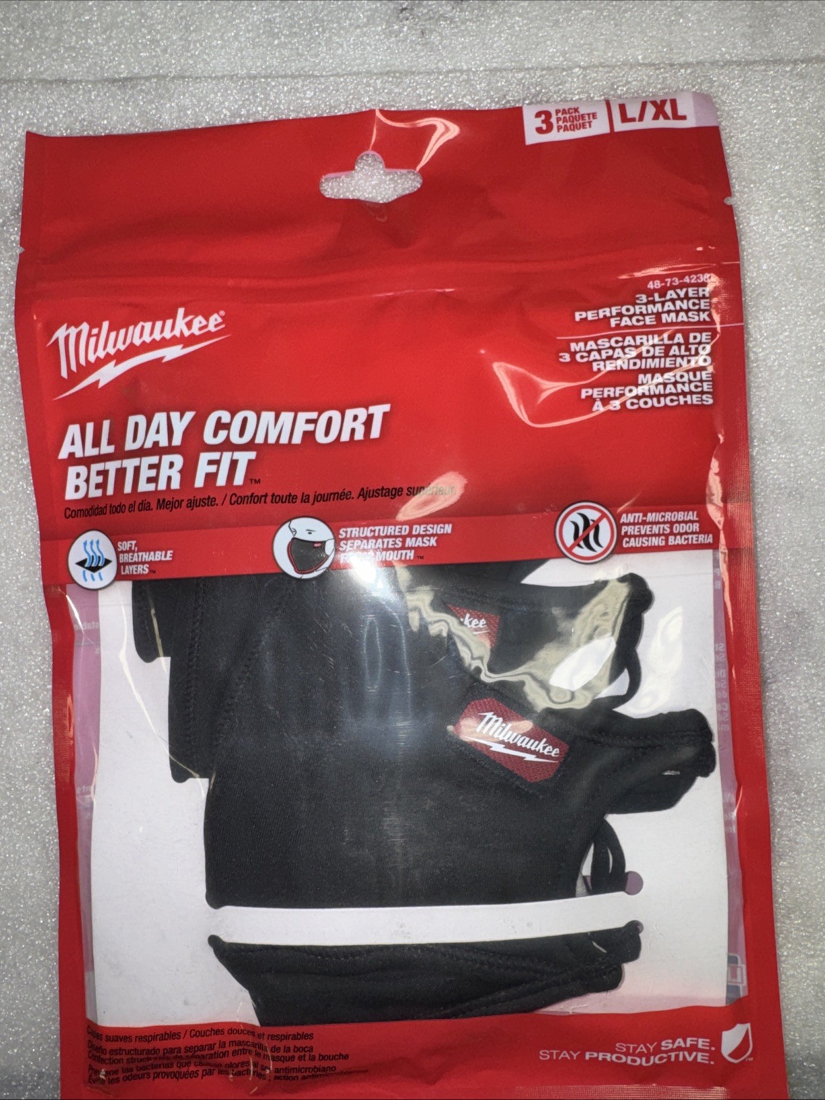 Milwaukee L/XL Black Face Mask 3-Pack – Work Mask