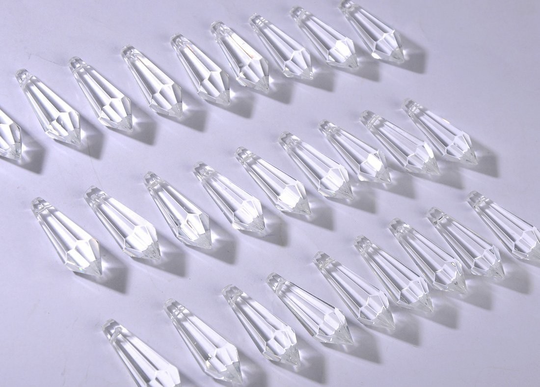 H&D 50pcs 38mm Crystal Icicle Pendant Chandelier Prisms Drops Lamp Candle Hol...