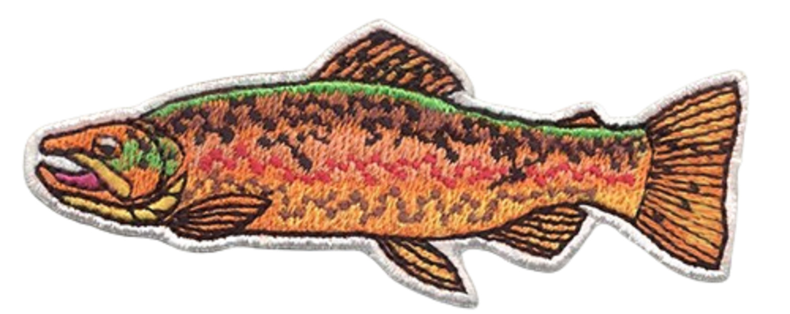 Fish Trout Patch 4"x1.60" White Border Colorful Embroidered Iron On Sew On Badge