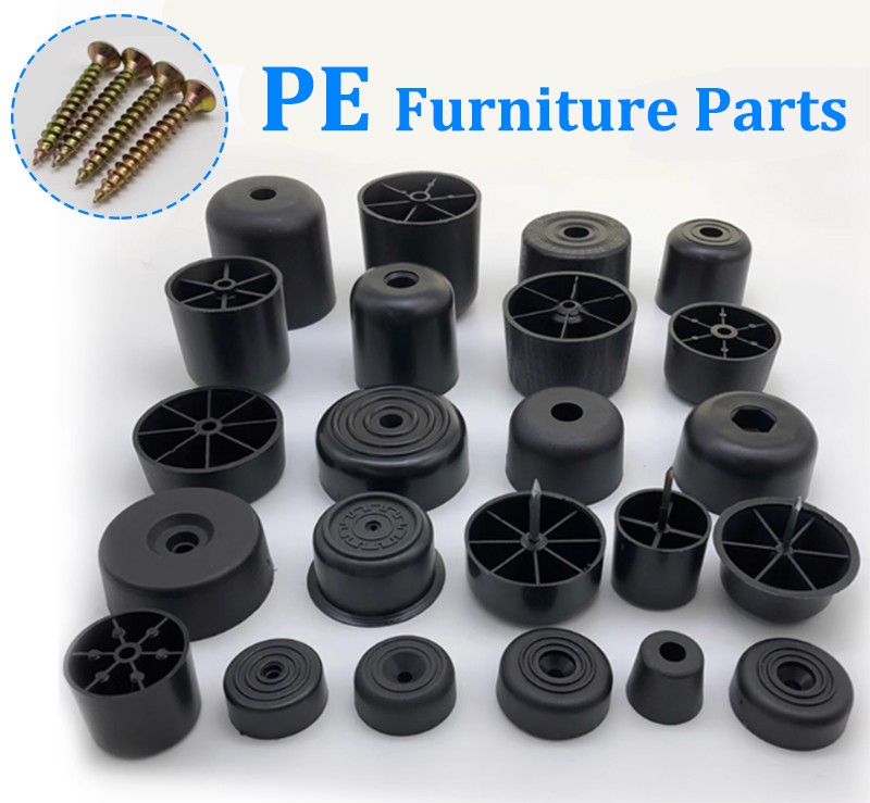 Black Plastic Furniture Parts Legs Leveling Screw-in Couch Legs Sofa Leg Round
