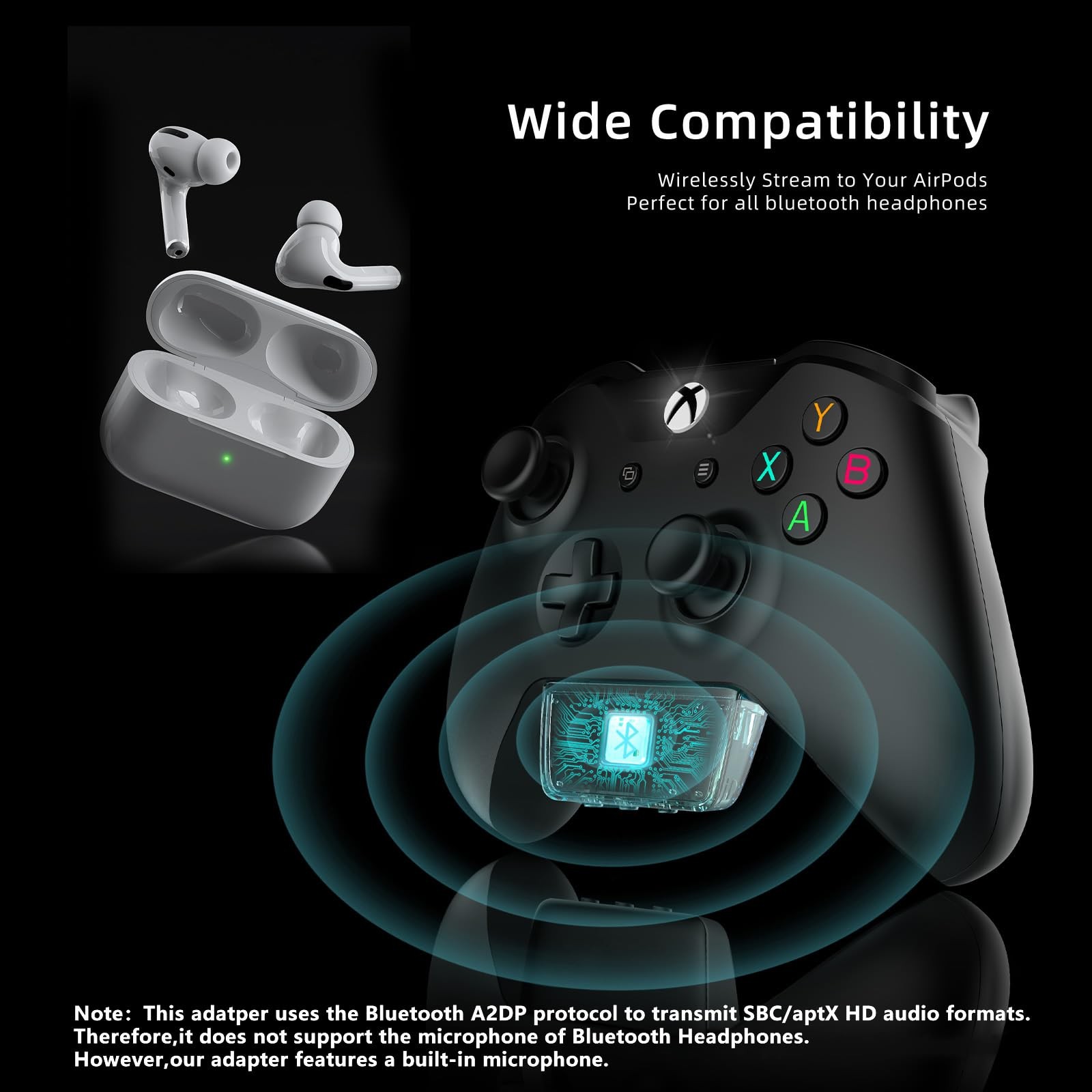 YOCOWOCO Bluetooth 5.2 Wireless Audio Adapter for Xbox One, Series Black