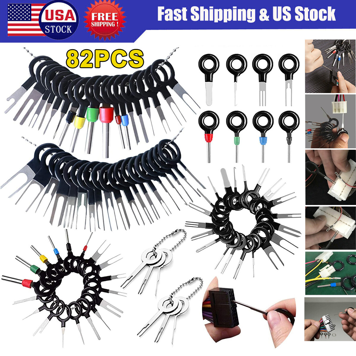 82Pcs Terminal Removal Tool Kit Depinning Pin Release Ejector Wire Connector Key