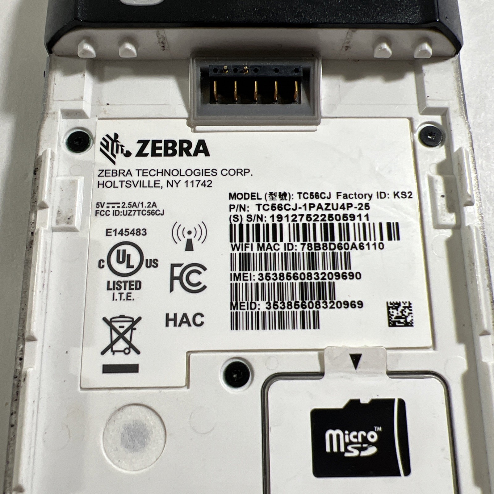 Zebra TC56CJ Mobile Barcode Scanner Sold As Is