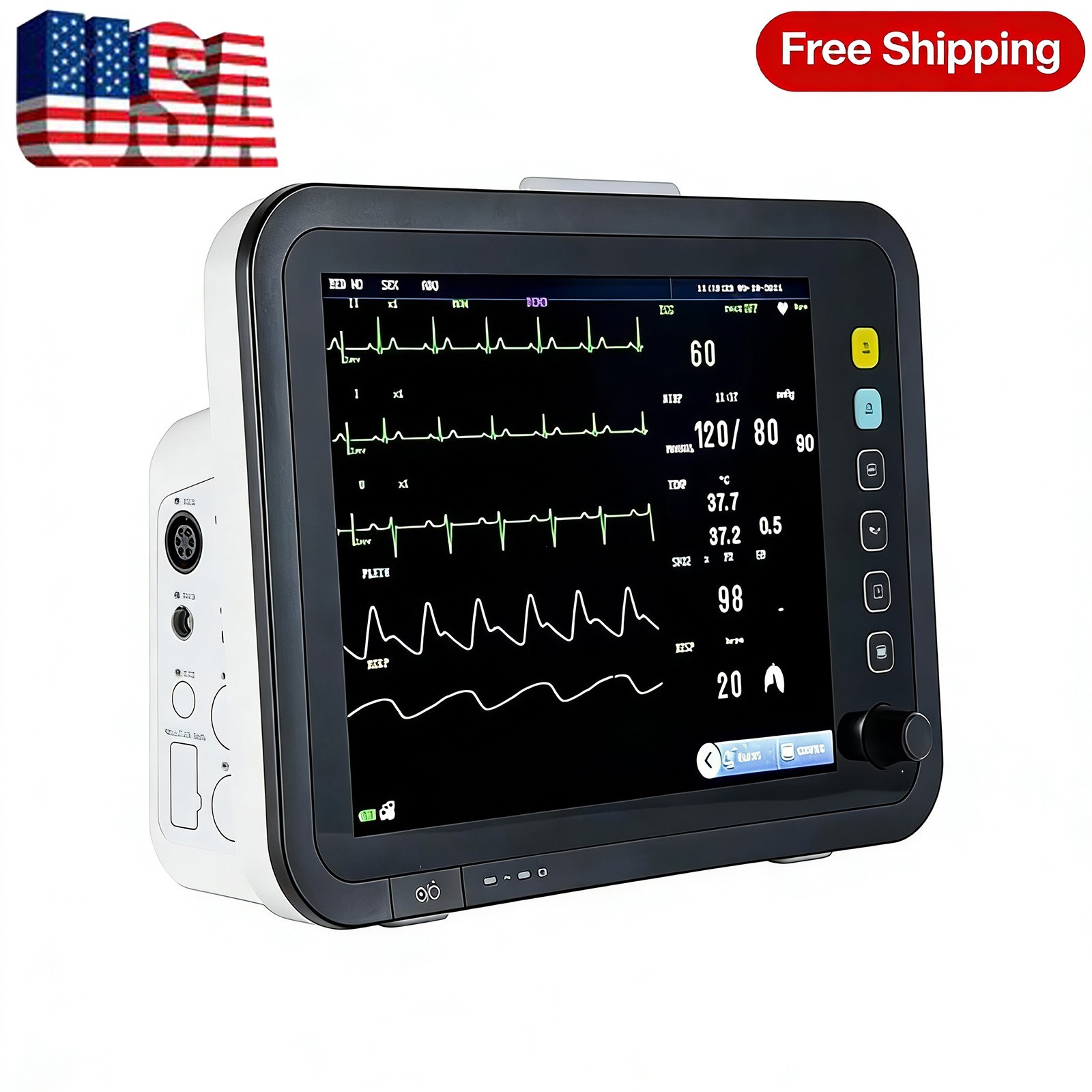 12" Multi-Parameter Vital Signs Monitor – ECG SPO2 NIBP Patient Monitor