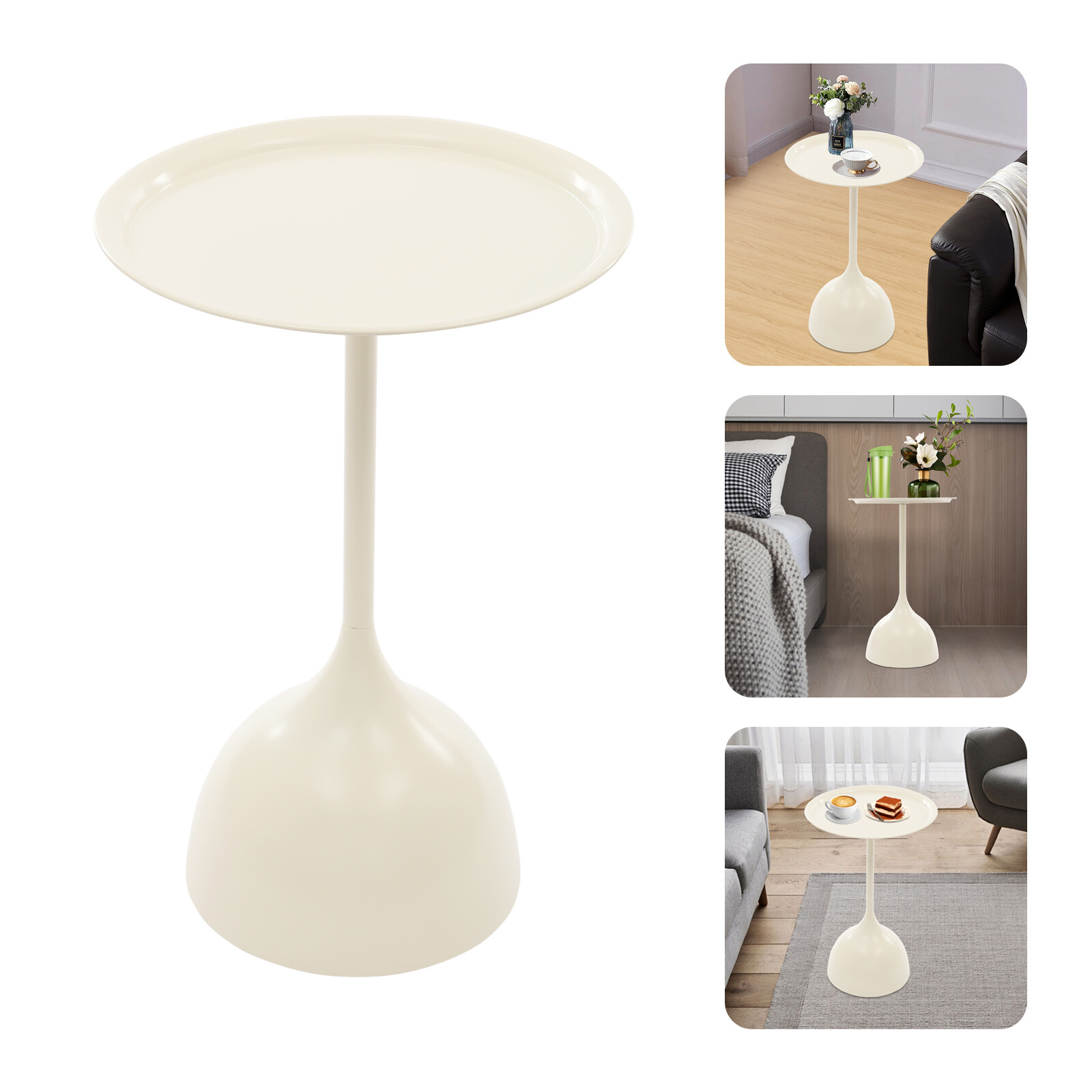 Modern Round Side Table in Cream White – Stylish & Durable Design