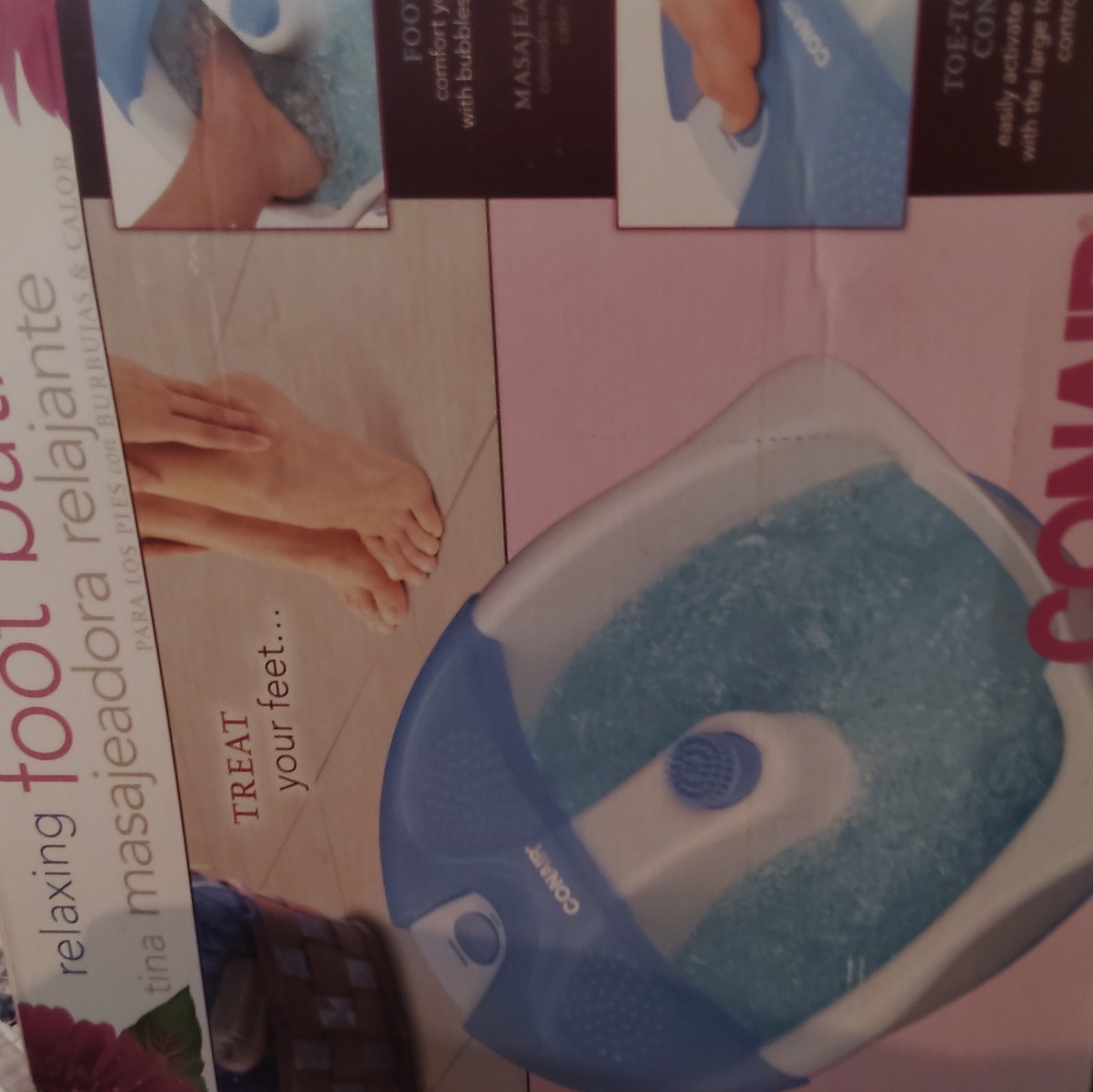Conair FB3 Foot Bath Heated Bubbles Vibration Toe-Touch Control Blue/White