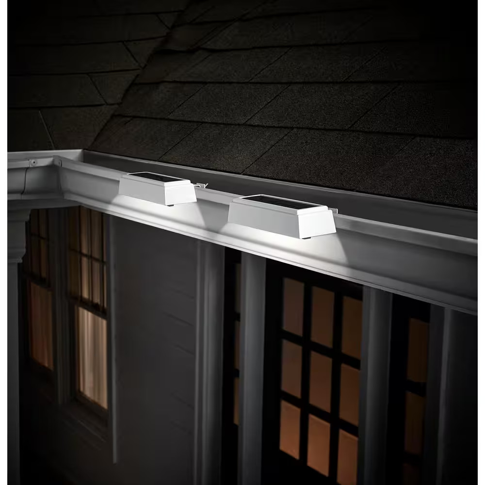 Solar Gutter Lights Outdoor LED Floodlight 2 Pack Weather Resistant Auto On Off