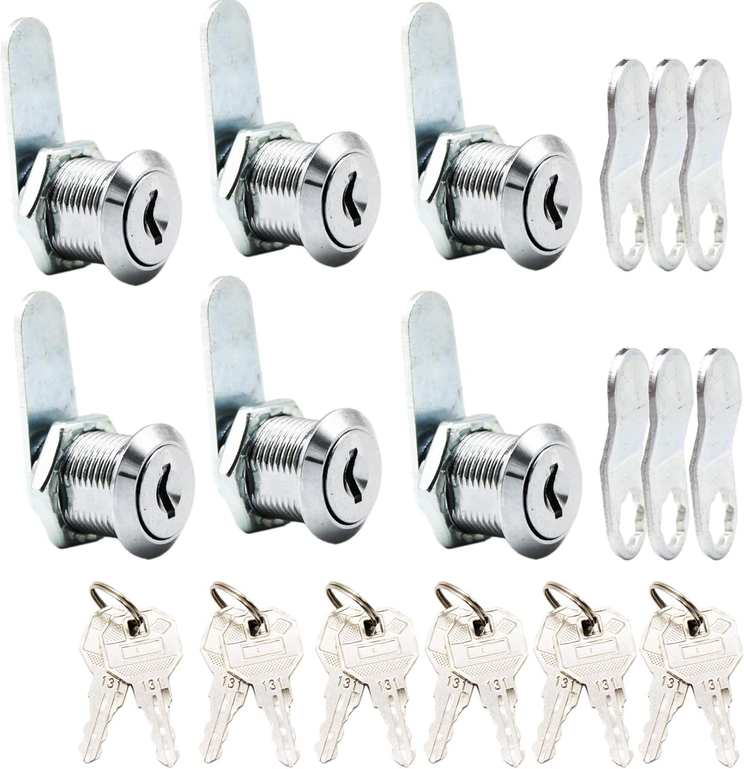 6 Pack Cabinet Lock Key 7/8" RV Storage Door Lock Keyed Alike 12 Key Cam Locks