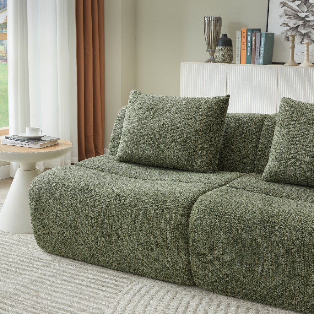 3 Seater Compressed Sofa Sectional, No Assembly, Chenille Fabric, Green