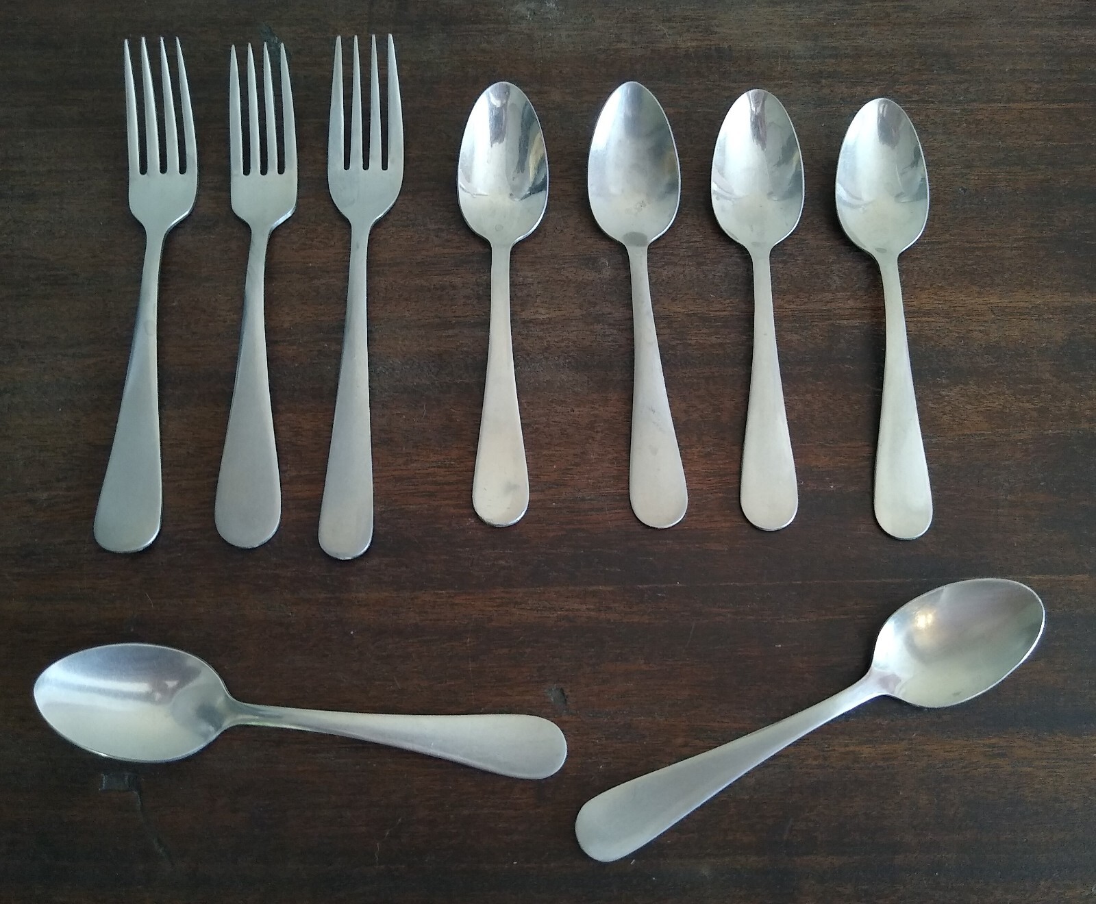 Lot of 9 Vintage Stainless Forks Spoons, Royal U.S., Utica, Navajo, Atlas, O.L.