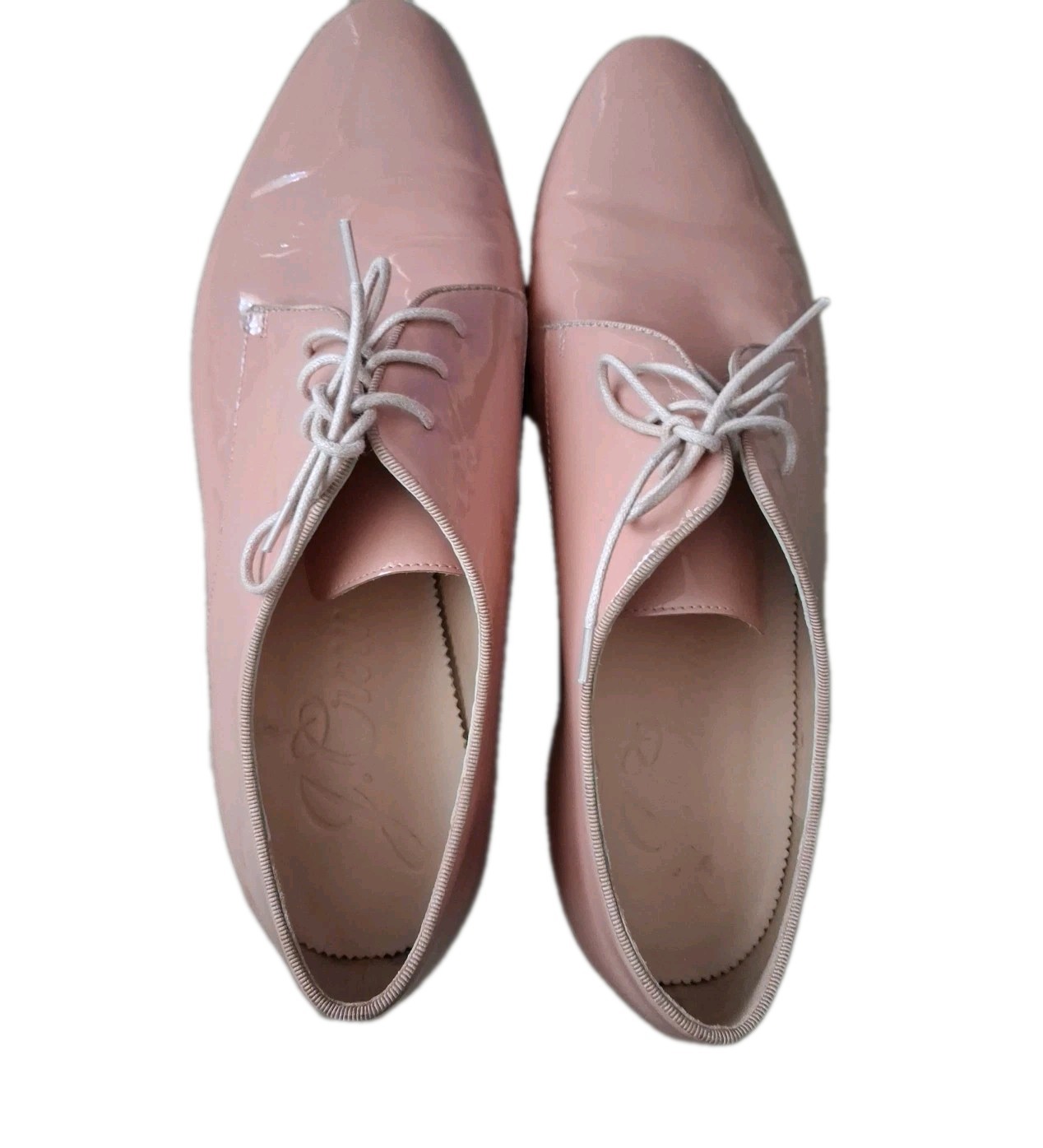 J Crew Patent Leather Oxford Shoes Grosgrain Trim Soft Salmon Pink Sz 10 1/2
