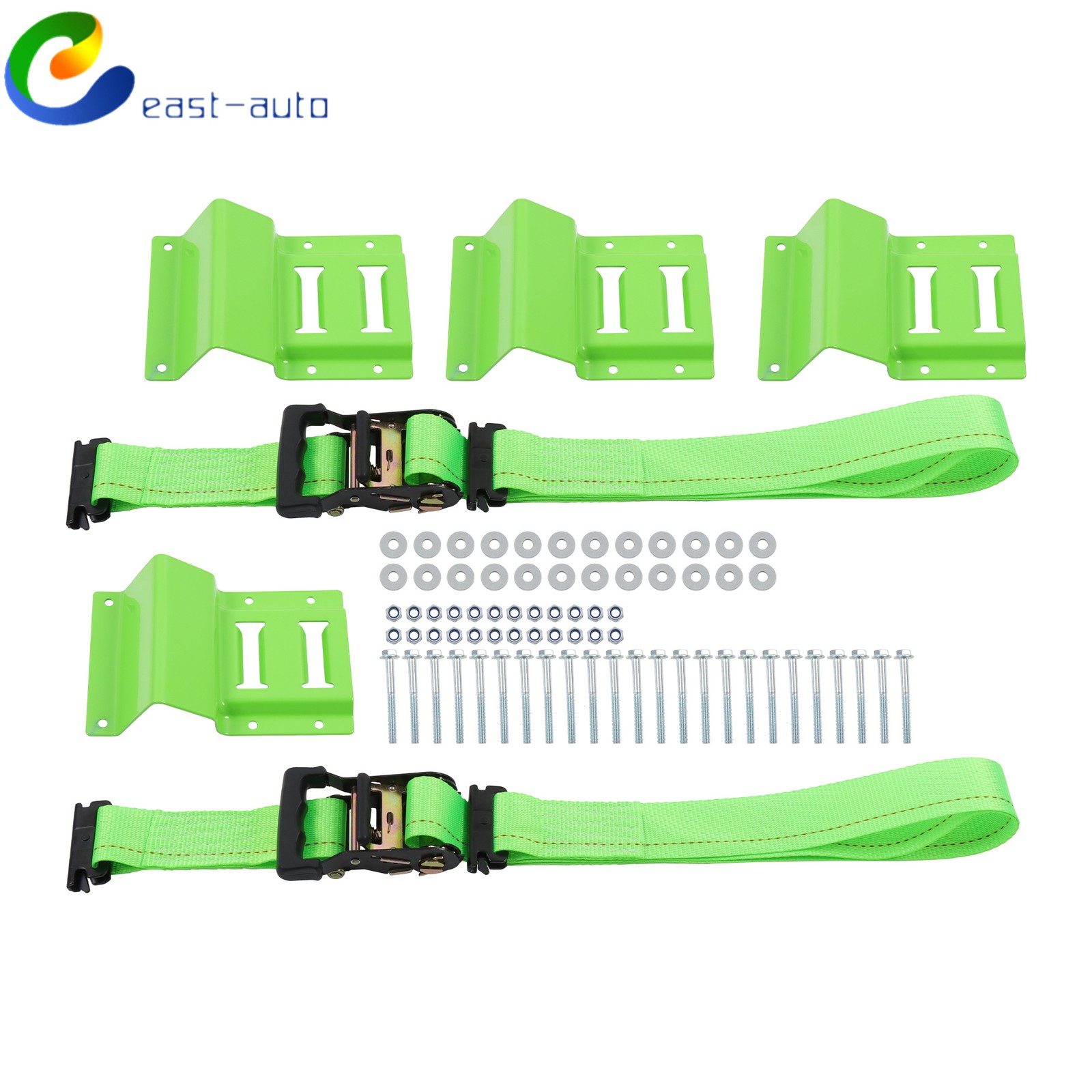 Green Wheel Chock Tie Down Kit Includes 6ft Green Ratchet Straps ATV UTV Tractor