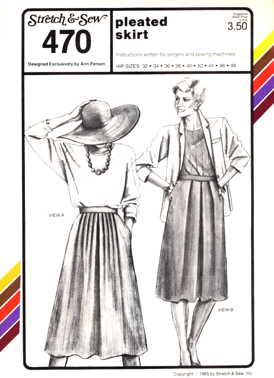 Pleated Skirts Stretch & Sew Pattern 470 Ann Person, Hip 32 to 48