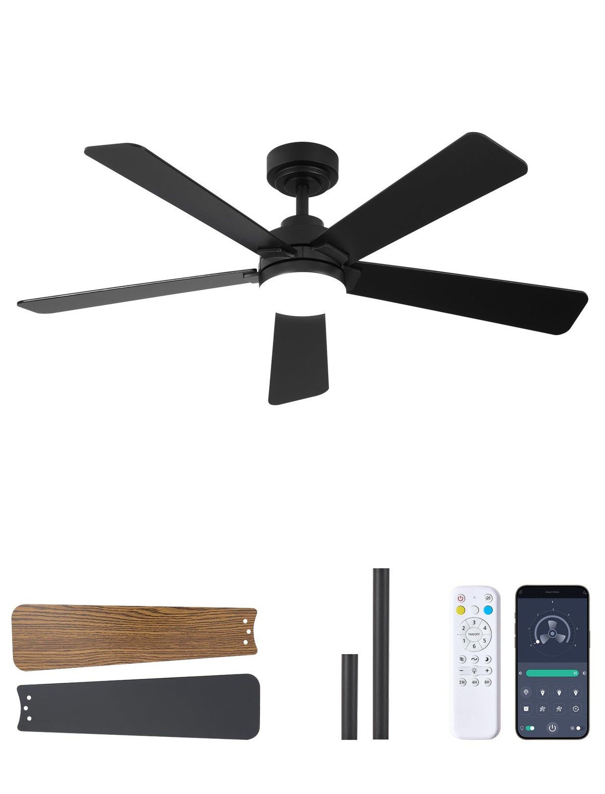 Dolavast 48 Inch Ceiling Fan with Lights and Remote, Downrod Mount, Sloped Ce...