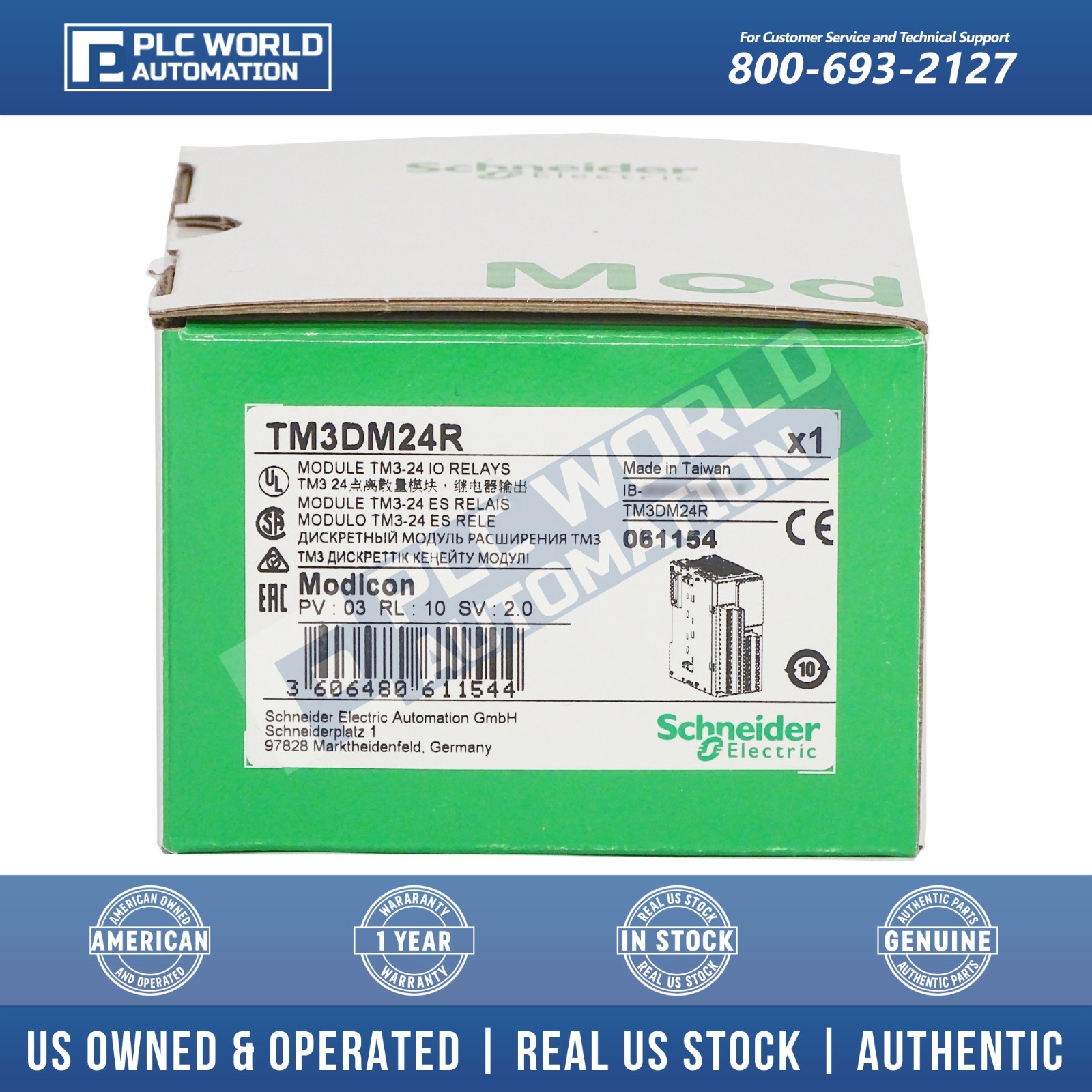 Schneider TM3DM24R TM3-24 Discrete I/O Module, 24 I/O, Screw Terminals Brand New