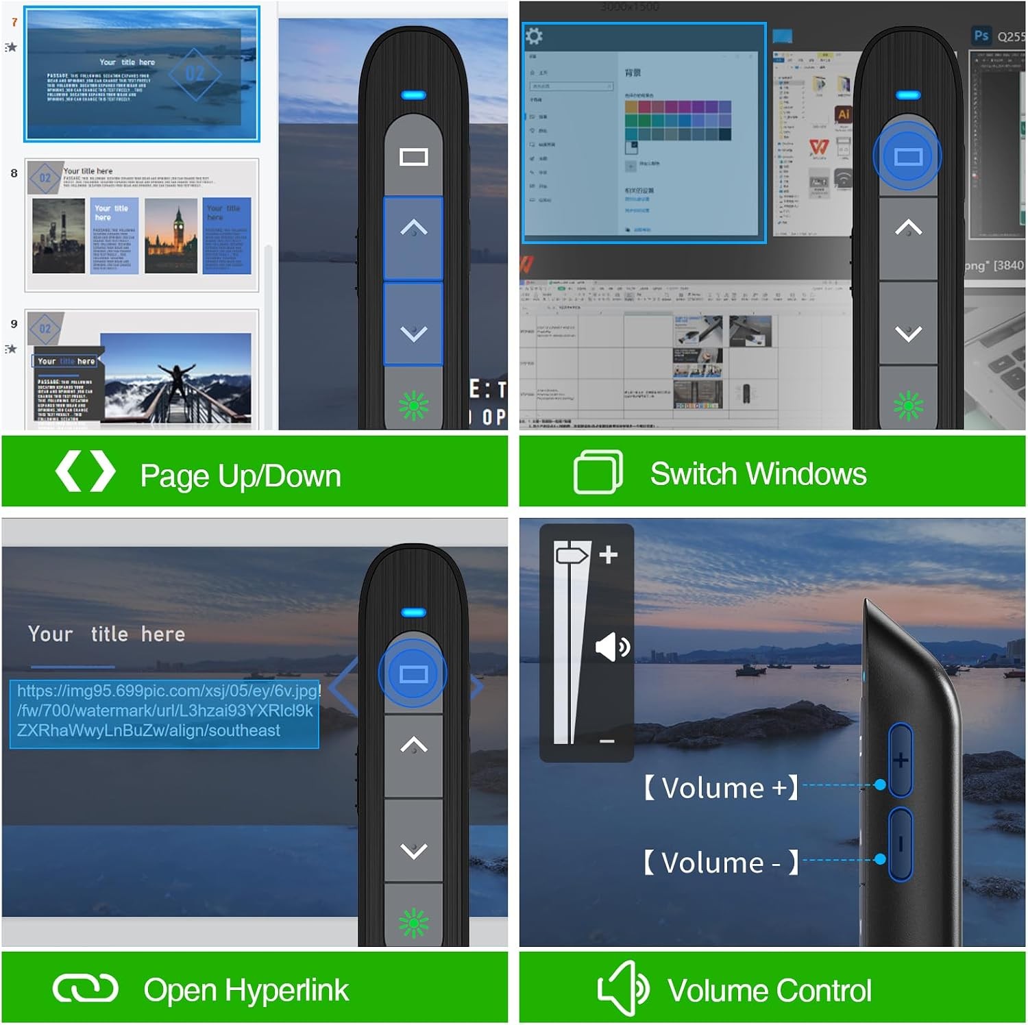 USB C Rechargeable Presentation Clicker with Green Light, Remote Clicker for Pre
