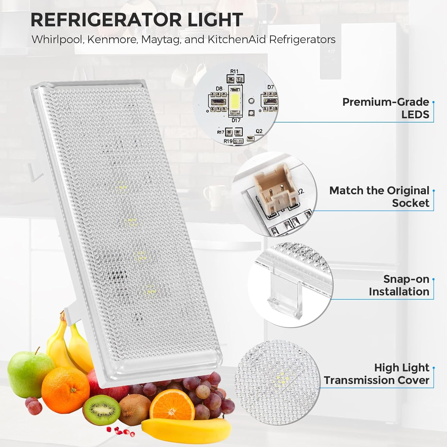 New Upgraded Refrigerator LED Light Set - Compatible with Whirlpool, Kenmore, Ma