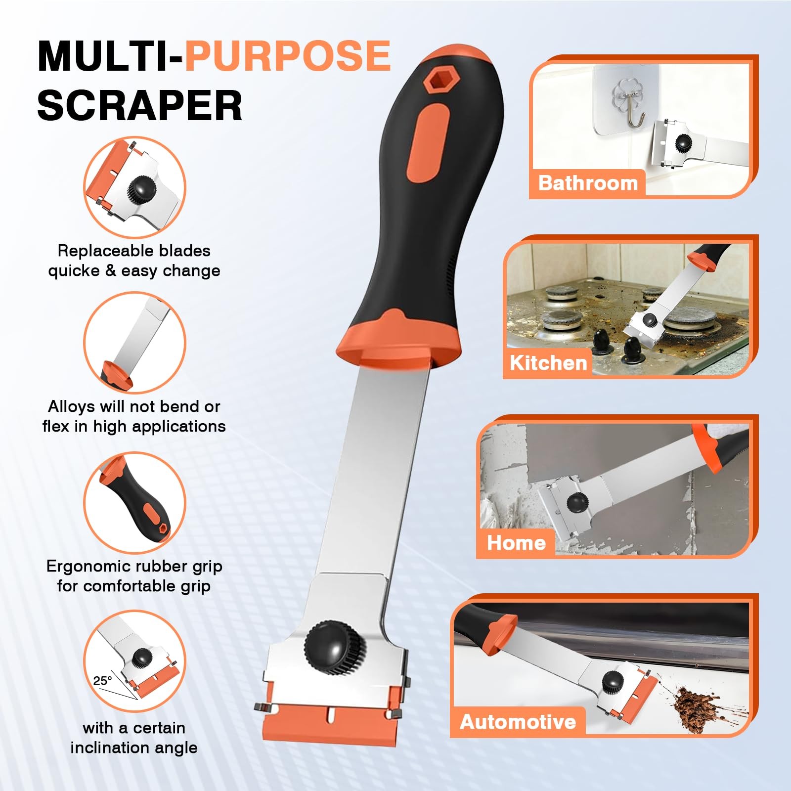 2 Pack Razor Blade Scraper Tool with 20 Metal & 20 2Pack+40Pcs, Orange