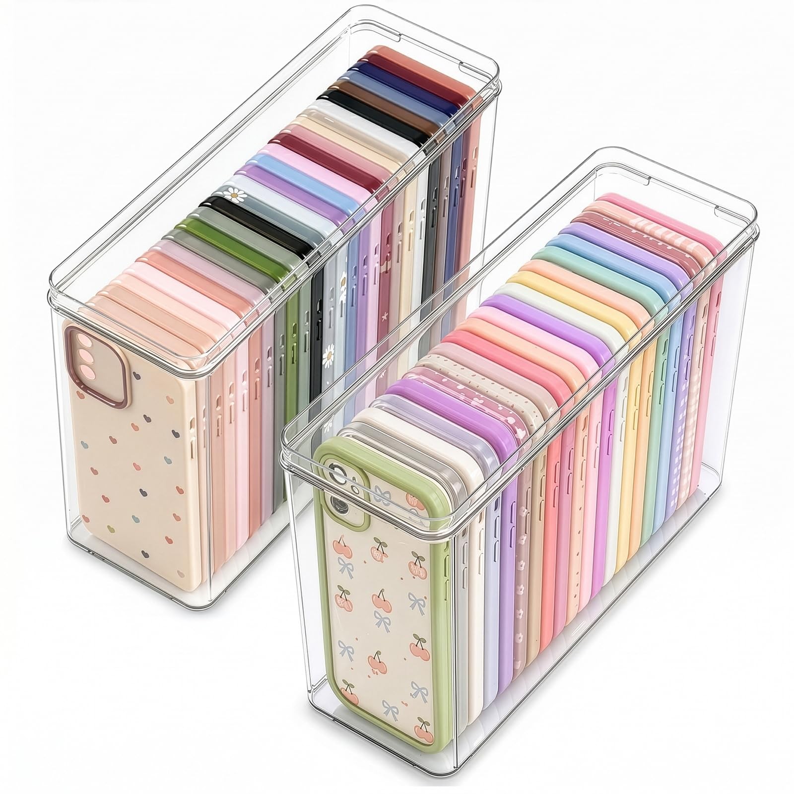 Hacaroa 2 Pack Phone Case Organizer Lid, Clear Plastic Cell Phone Case Storage